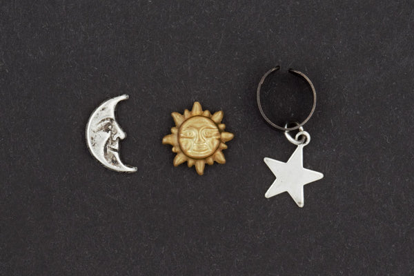 Celestial Sun Moon and Star Earring & Ear Cuff Set (Sterling Silver Posts, Space Galaxy Jewelry) fripparie