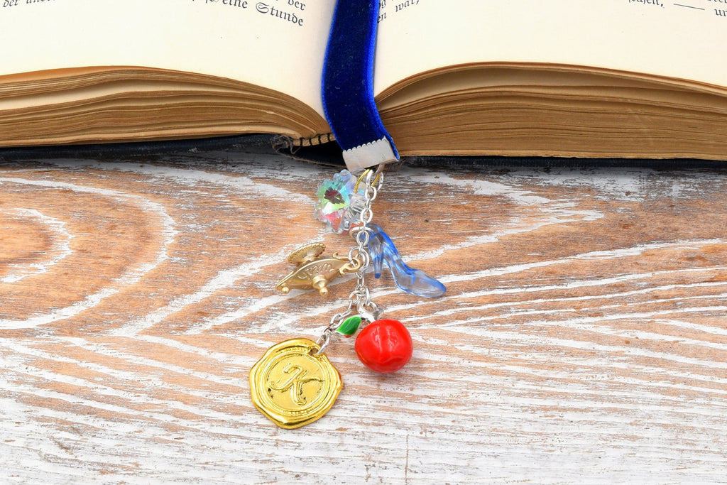 Fairy Tale Personalized Blue Velvet Ribbon Bookmark with Initial