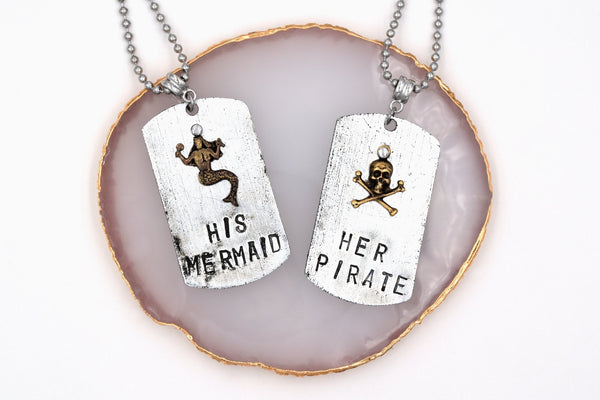 His Mermaid Her Pirate Couples Necklaces (Stainless Steel Ball Chain, Lobster Claw Clasp) fripparie