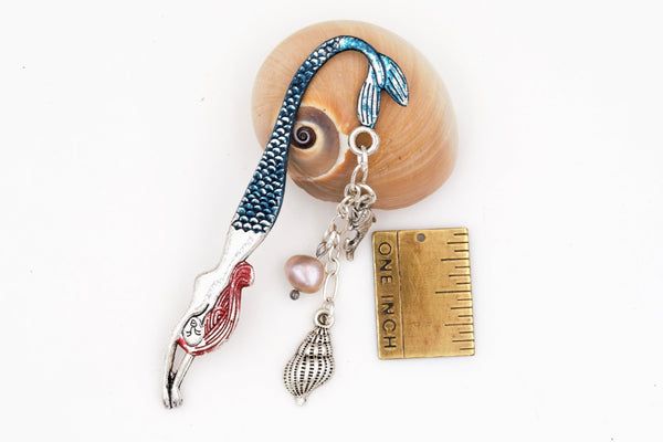Little Mermaid Bookmark with Cultured Baroque Pearl and Fish and Seashell Charms (Fairy Tale Bookmark) fripparie
