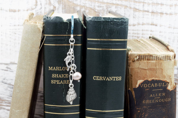 Little Mermaid Bookmark with Cultured Baroque Pearl and Fish and Seashell Charms (Fairy Tale Bookmark) fripparie