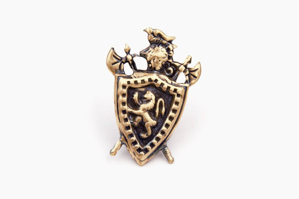 Medieval Knight Shield with Rampant Lion Tie Tack (Men's Jewelry, Silver Plated or Antiqued Brass) fripparie