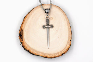 Medieval Sword Necklace (Silver Plated Brass with Stainless Steel Ball Chain, Men's) fripparie