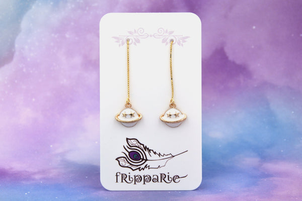 Planet Saturn Long Threader Earrings (Gold Plated with Gold Vermeil Ear Threads) fripparie