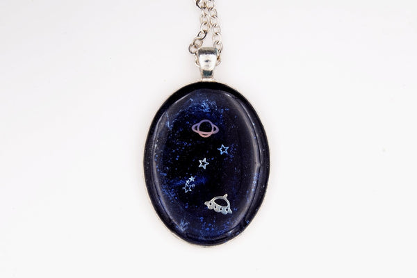Space Galaxy Best Friends or Couples Necklaces (Rocket or UFO, Sci-Fi Jewelry) fripparie